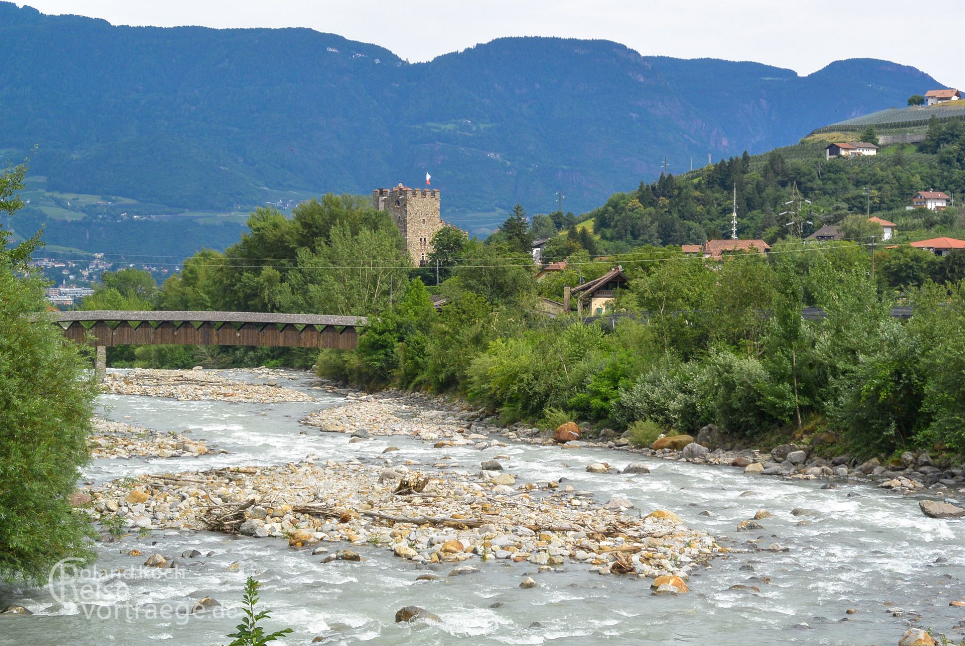 mit Kindern per Rad über die Alpen, Via Claudia Augusta, Etschbrücke bei Forst